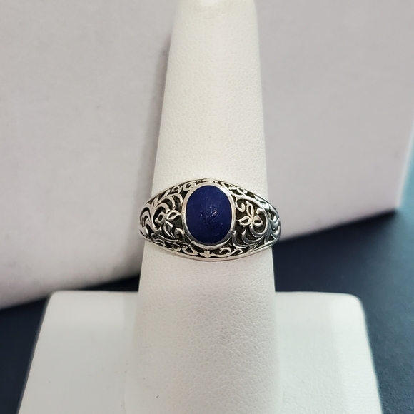Sterling Filigree Rough Azurite Ring 7.5 - Picture 6 of 13